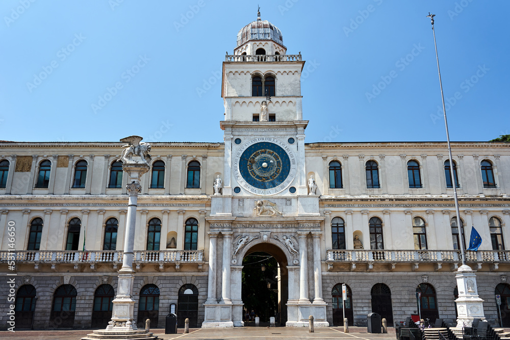 Historic clock tower in Plazza dei Signori in the city of Padua
