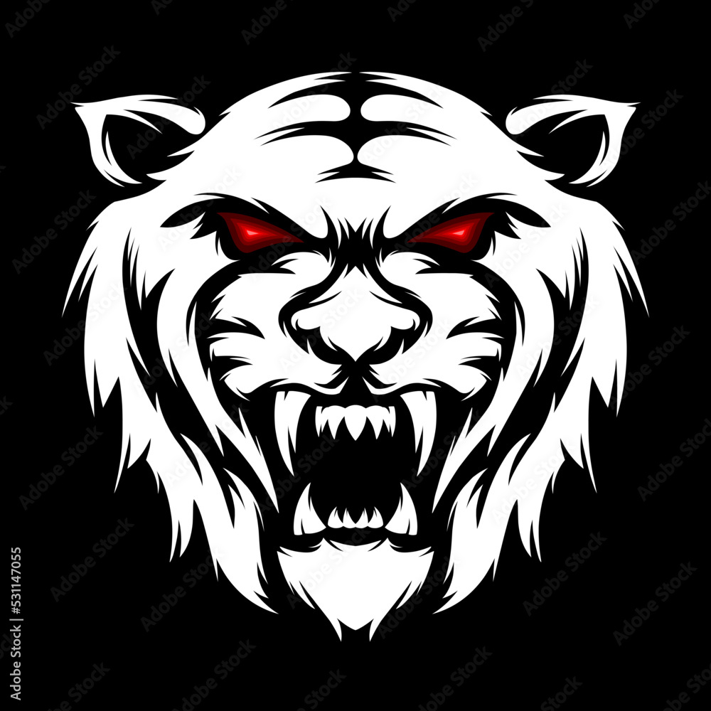 angry white tiger face drawing, tiger head vector