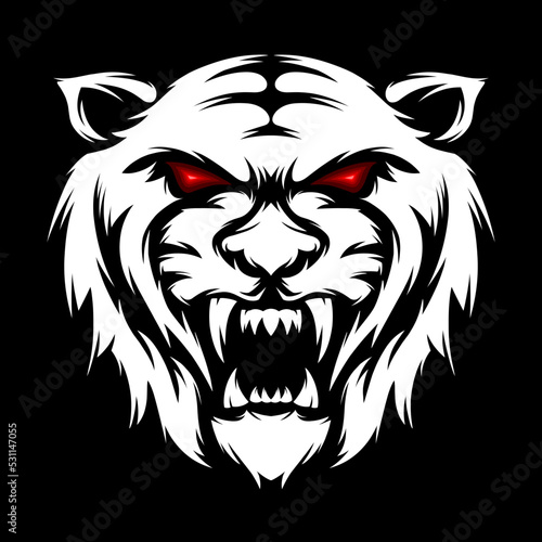 Fototapeta Naklejka Na Ścianę i Meble -  angry white tiger face drawing, tiger head vector