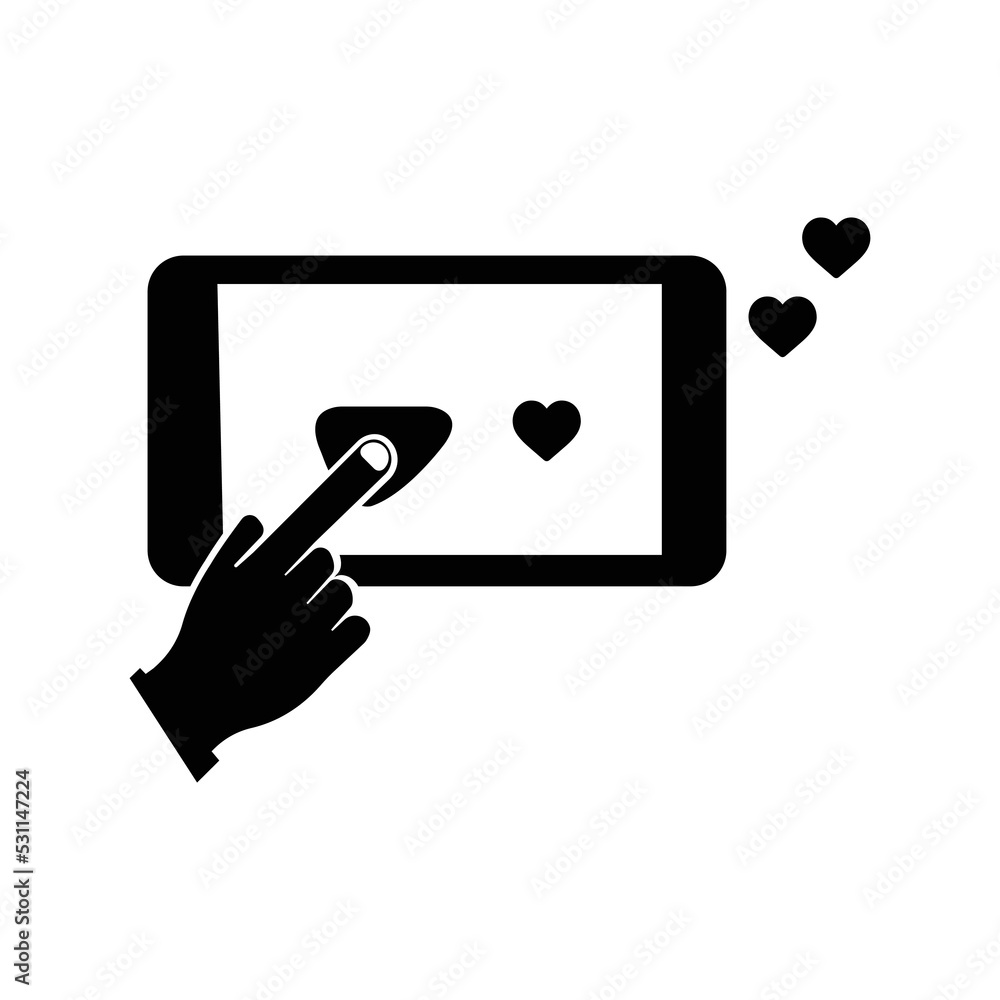 Tablet touch love heart icon | Black Vector illustration |