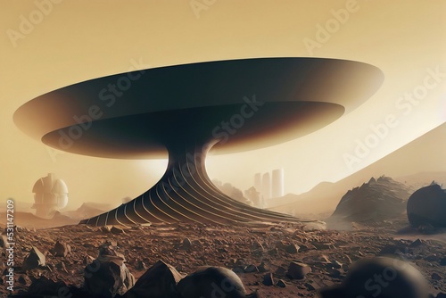 Fotobehang Martian mega-structure, remains of an alien civilization, alien base
