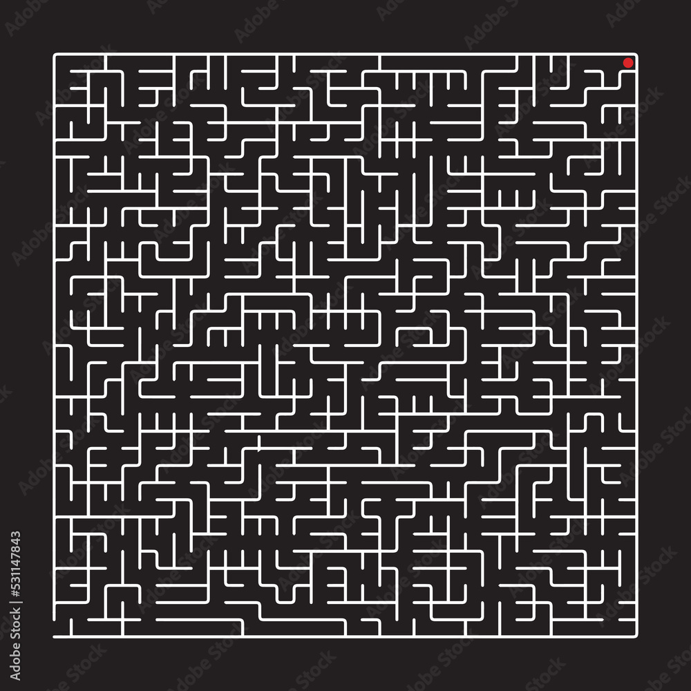 White vector maze isolated on black background. 