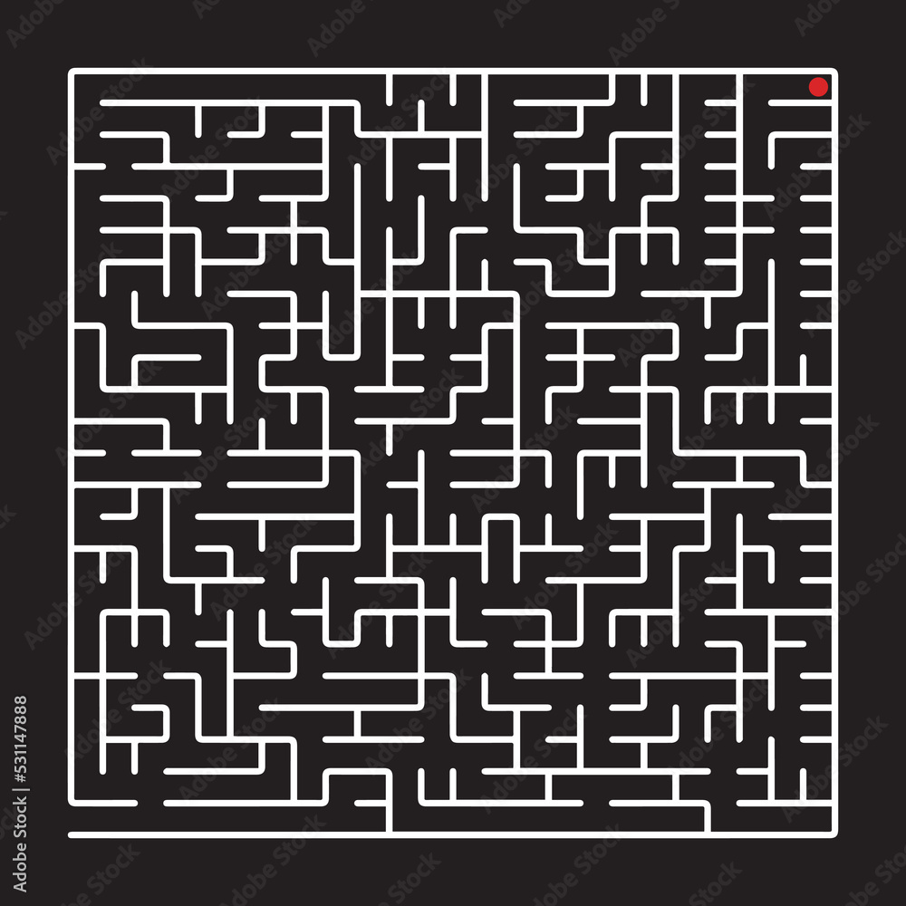 White vector maze isolated on black background. 
