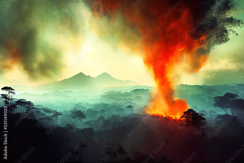 Digital Art, Rainforest on extreme fire.