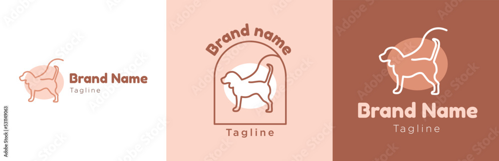 Obraz premium Pet walker business logo design set, modern dog walking service symbol, domestic store brand identity emblem concept, veterinary clinic care editable commercial logotype, icons isolated on background