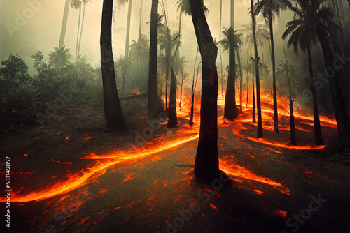 Digital Art, Rainforest on extreme fire. photo