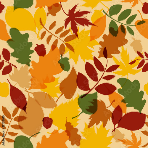 Autumn leaves seasonal pattern - Seamless