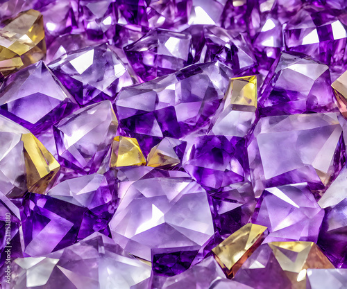 Purple background with natural crystals. 3D. Abstract