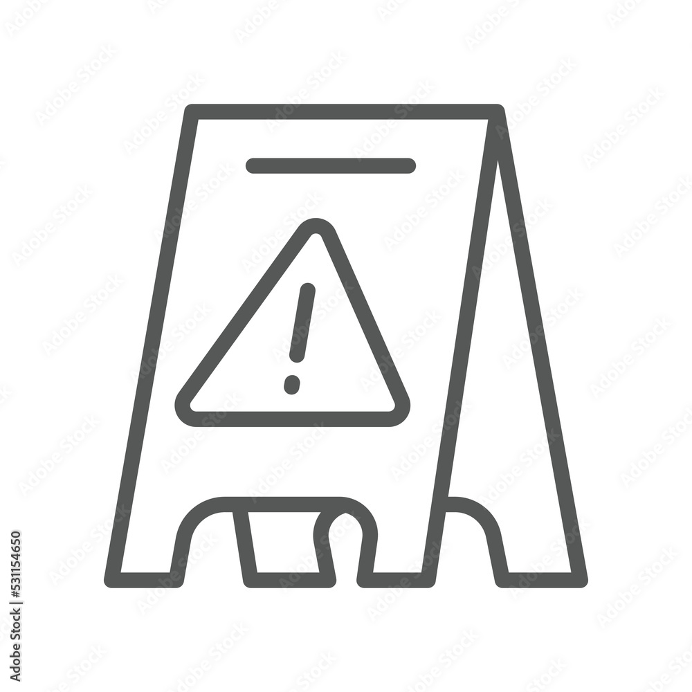 Yellow plastic slippery wet floor caution sign triangle with exclamation mark. Cleaning floor elements concept Warning icon for web and mobile. Vector illustration filled outline style. EPS10 Yellow plastic slippery wet floor caution sign triangle with exclamation mark. Cleaning floor elements concept Warning icon for web and mobile. Vector illustration filled outline style. EPS10