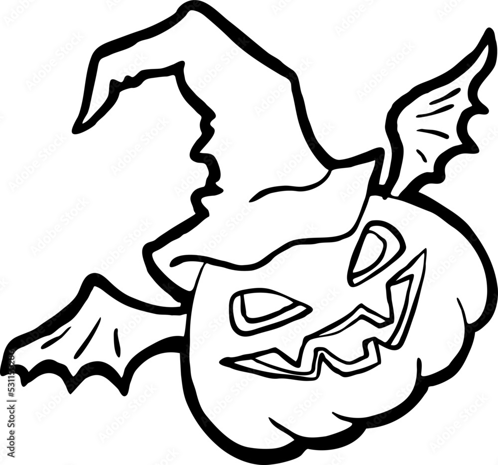 Halloween pumpkin monster head hand drawn illustration. Big round orange pumpkin. Cute and scary face ghost. Poster print design, party decoration, invitation deco. Vector drawing. Halloween pumpkin monster head hand drawn illustration. Big round orange pumpkin. Cute and scary face ghost. Poster print design, party decoration, invitation deco. Vector drawing.