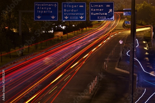 blurred light lines in highway at night