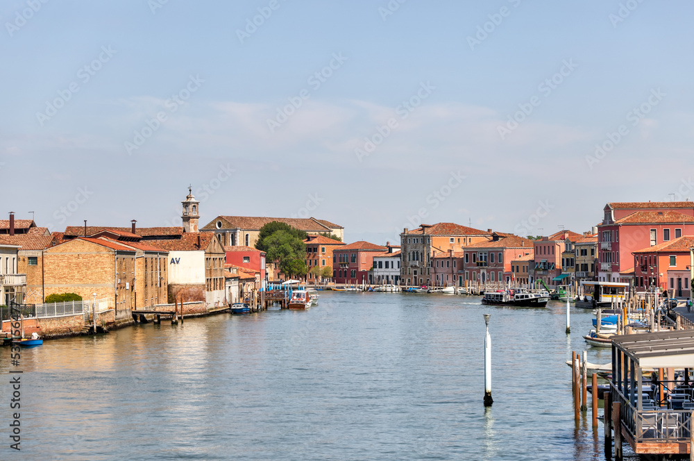 Murano, Italy - July 7, 2022: Scenery along the canals in Murano Italy
