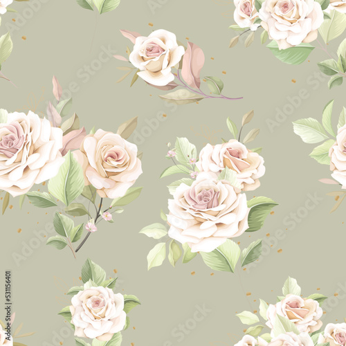 hand drawn frame floral and leaves seamless pattern