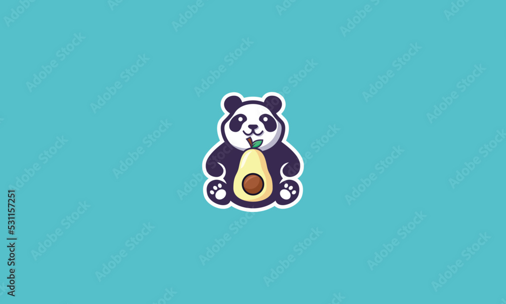 Cute panda with avocado fruit in flat style Cute panda with avocado fruit in flat style
