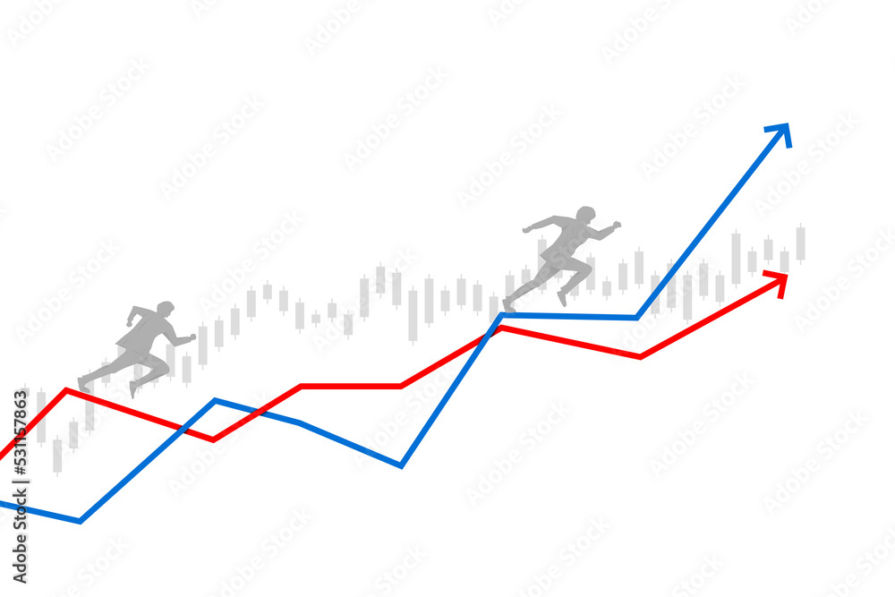 racing competition of businessman running on line graph. concept of business competitor. racing competition of businessman running on line graph. concept of business competitor.