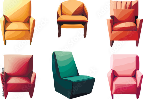 chair options. soft chairs, comfortable furniture. Set of illustrations. in plasticine style