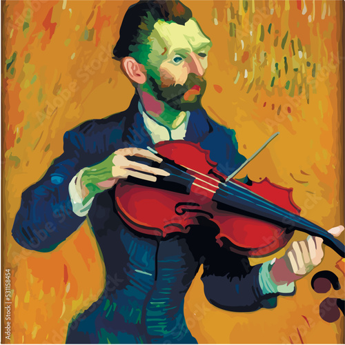 The famous Post-Impressionist painter playing the violin. Cartoon style