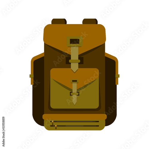 Hiking backpack bag khaki traveler ammunition flat. Camping outfit hiking military hunting gear roomy universal bag briefcase storage school hipster active sport travel mountain forest isolated