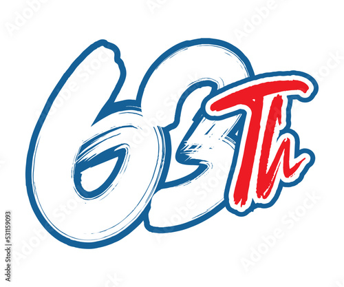 63th Ordinal Number counting vector art illustration with stunning font on red trim blue on white background photo