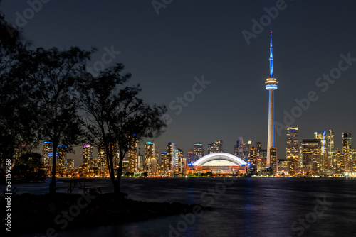 Night view of Toronto City downtown skyline panorama. Ontario, Canada.