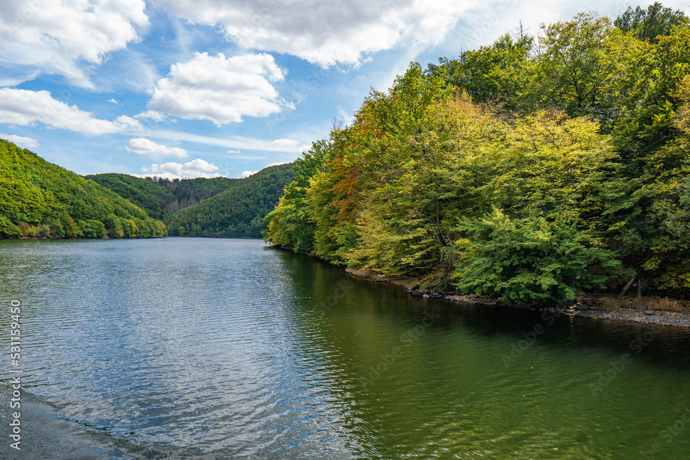 Lake Rursee, In the middle of the Eifel National Park, surrounded by unique natural scenery and unspoilt nature