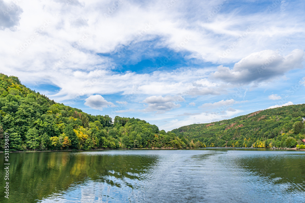 Lake Rursee, In the middle of the Eifel National Park, surrounded by unique natural scenery and unspoilt nature Lake Rursee, In the middle of the Eifel National Park, surrounded by unique natural scenery and unspoilt nature