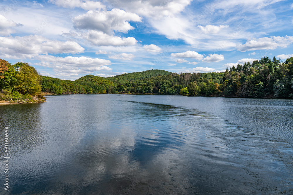 Lake Rursee, In the middle of the Eifel National Park, surrounded by unique natural scenery and unspoilt nature Lake Rursee, In the middle of the Eifel National Park, surrounded by unique natural scenery and unspoilt nature