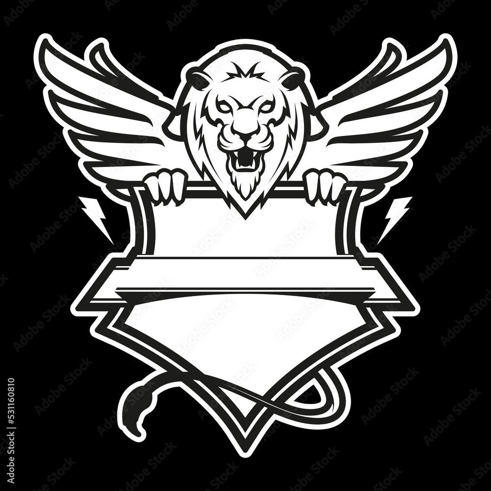 Obraz premium Lion with shield. Design element