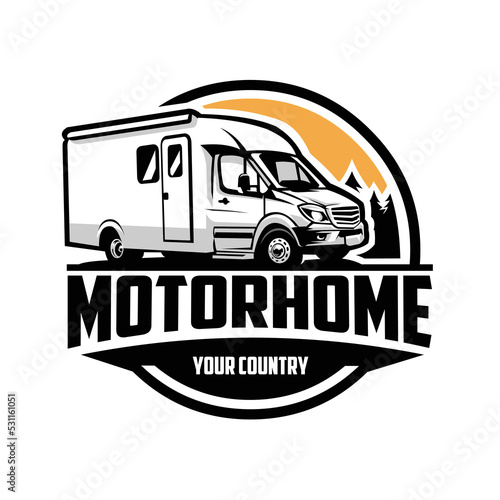 Motorhome camper van circle emblem logo illustration. Best for sticker and tshirt related industry