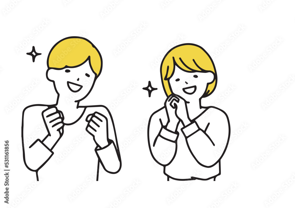 とても喜んでいる夫婦　シンプルな線の人物イラスト