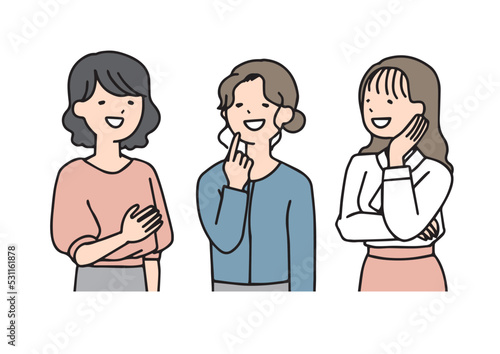 楽しく会話する三人の女性　シンプルな線の人物イラスト
