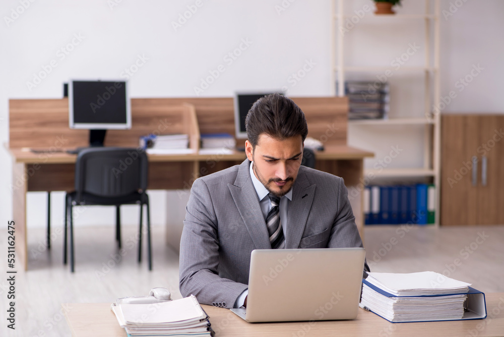 Young male employee working in the office Young male employee working in the office