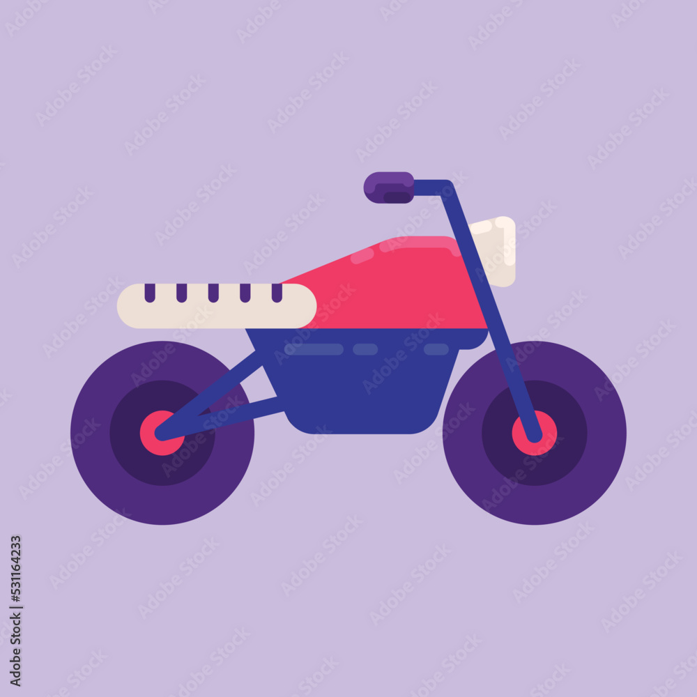 Vector of motorcycle. Vector illustration red, blue, white, and purple motorbike with flat design style. Suitable for content design assets. Vector of motorcycle. Vector illustration red, blue, white, and purple motorbike with flat design style. Suitable for content design assets.