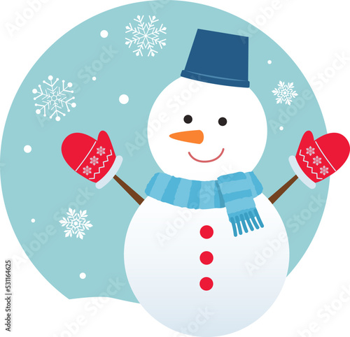 雪だるまワンポイント背景つき_ベクターイラスト