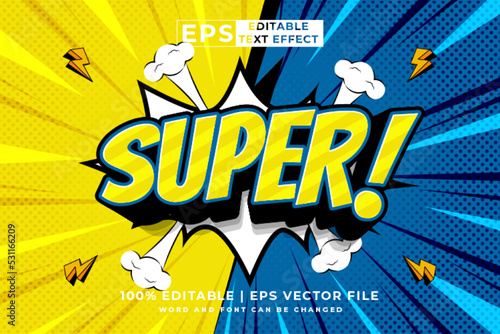 Editable text effect super 3d Cartoon Comic style premium vector