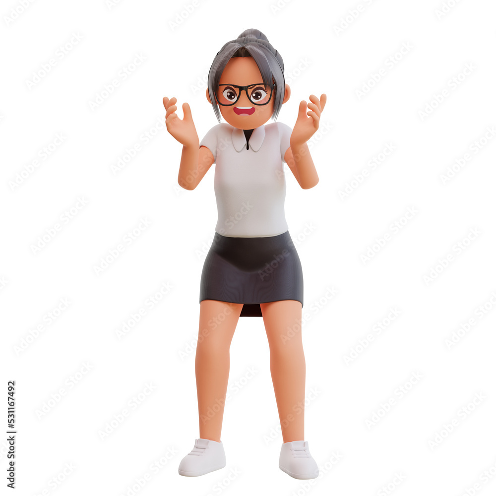 Young businesswoman expressing negative emotions displeased 3d cartoon illustration Young businesswoman expressing negative emotions displeased 3d cartoon illustration