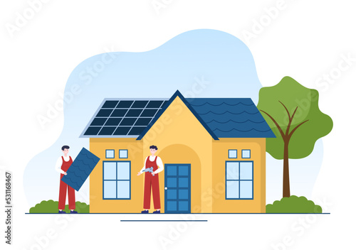 Roofing Construction Workers Template Hand Drawn Cartoon Flat Illustration with Housetop Renovation, Fixing Rooftop Tile House and Roof Reconstruction