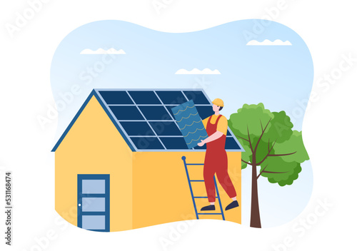 Roofing Construction Workers Template Hand Drawn Cartoon Flat Illustration with Housetop Renovation, Fixing Rooftop Tile House and Roof Reconstruction