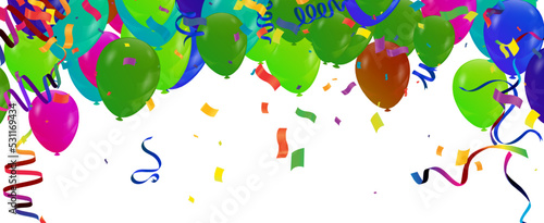 Grand opening ceremony with green balloon, blue and confetti, for Retail, Shopping or Black Friday Promotion in style