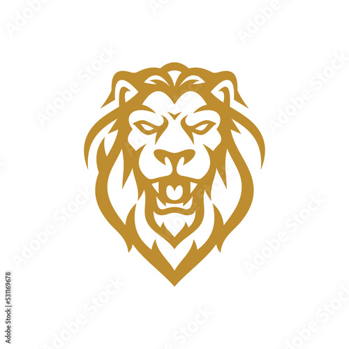 Angry lion head mascot logo design. Roaring lion line art vector illustration
