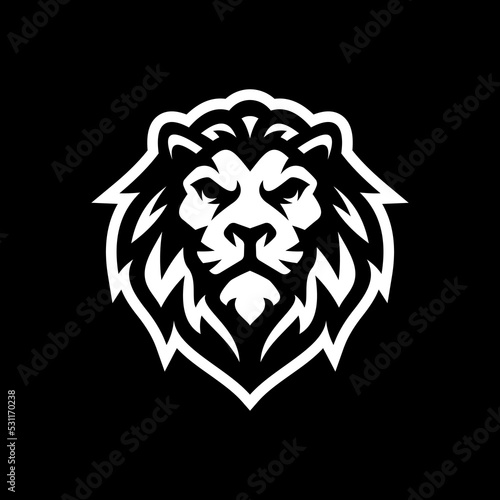 Lion head line art or silhouette logo design. Lion face vector illustration on dark background