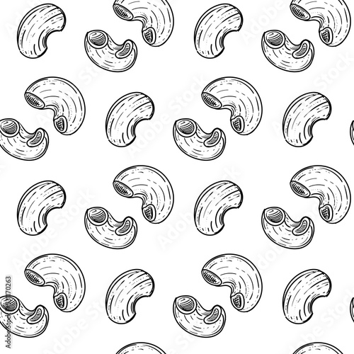 Hand drawn seamless pattern black and white of pasta, spaghetti. Vector illustration. Elements in graphic style label, sticker, menu, package
