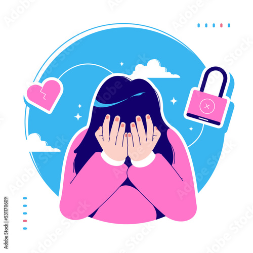 sad girl and insecurity concept illustration