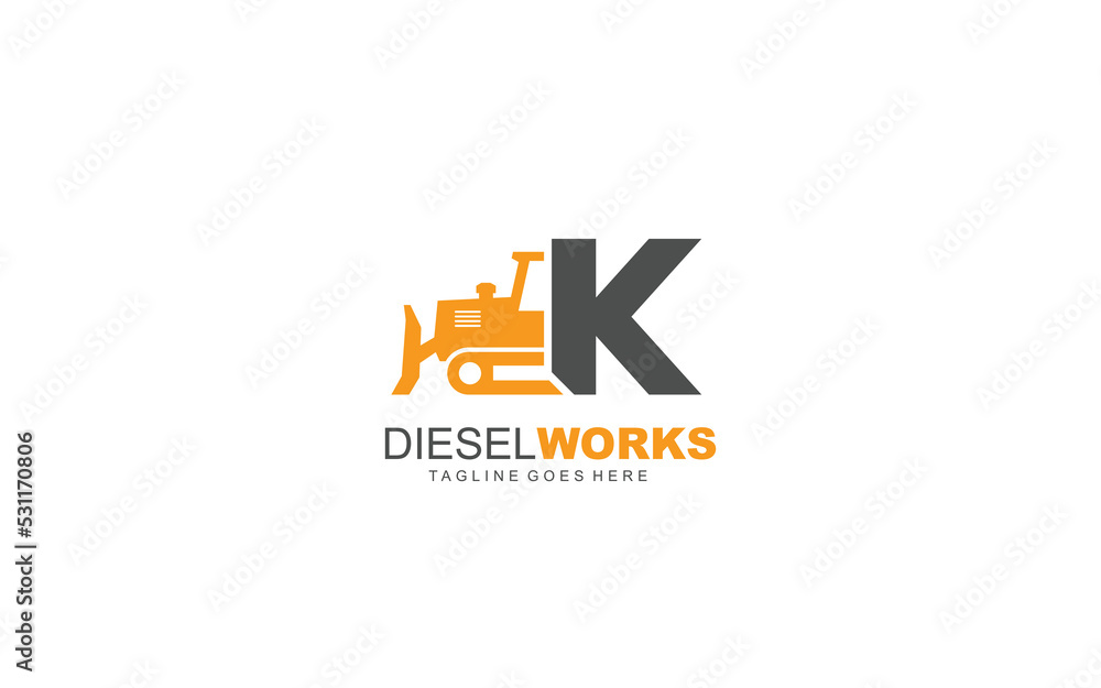 K logo excavator for construction company. Heavy equipment template vector illustration for your brand. K logo excavator for construction company. Heavy equipment template vector illustration for your brand.