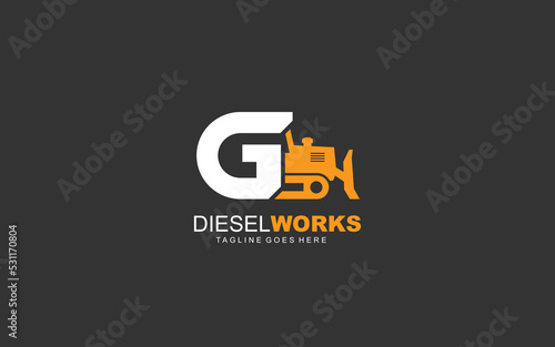 G logo excavator for construction company. Heavy equipment template vector illustration for your brand.