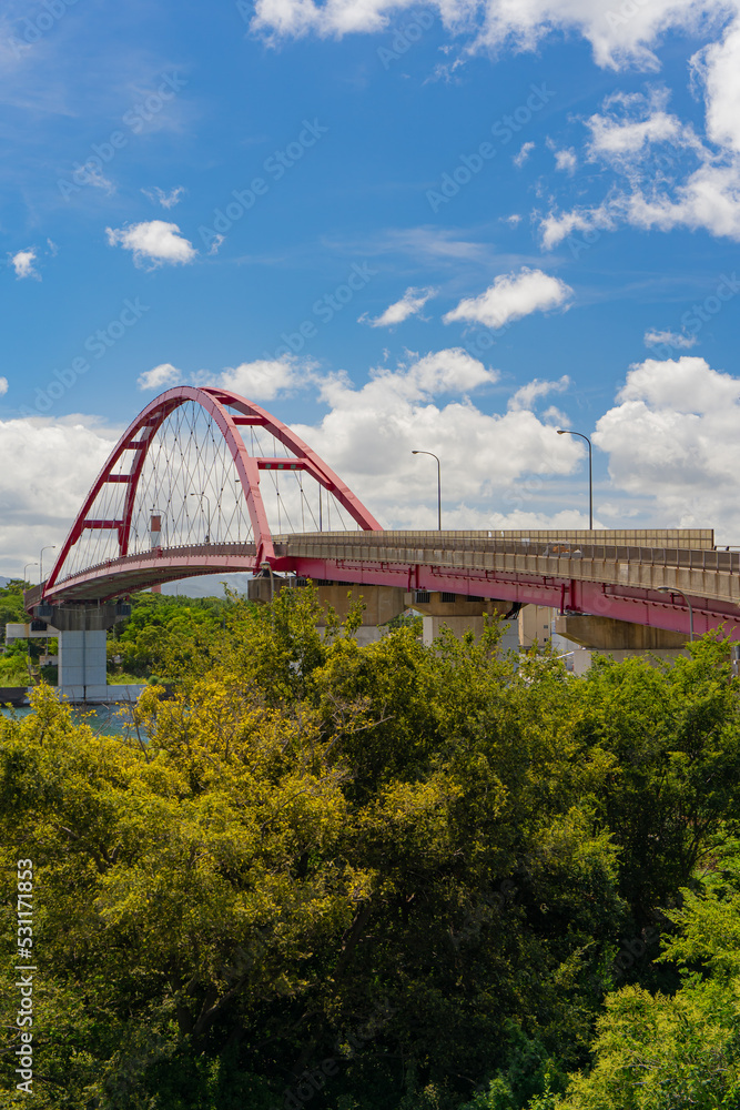 Obraz premium 紀の川河口に架かる青岸橋