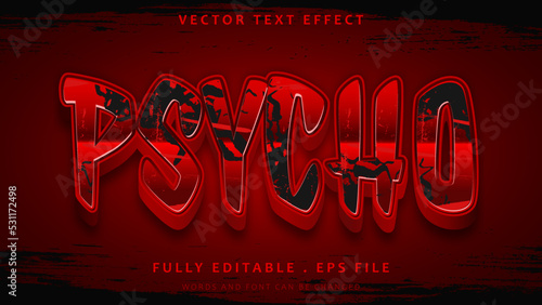 3d Grunge Black Red Word Psycho Editable Text Effect Design