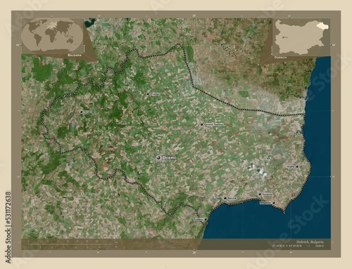 Dobrich, Bulgaria. High-res satellite. Labelled points of cities photo