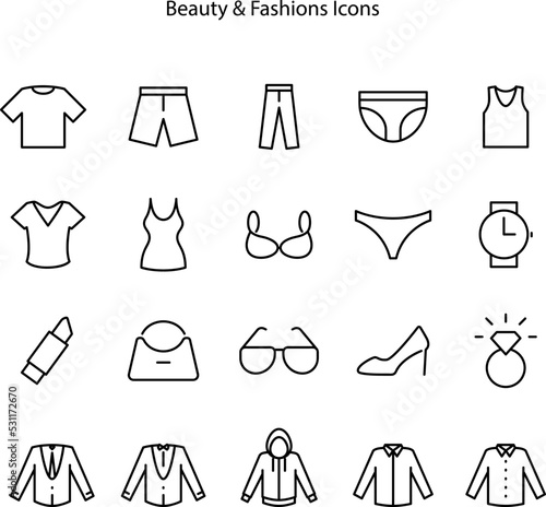 Beauty and fashion accessories icons set  outline vector symbol collection  pictogram pack. Signs  logo illustration.