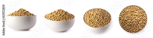 set of white bowl full of cowpea, also called black-eyed pea or southern pea, most popular edible grain legumes isolated on white background, collection